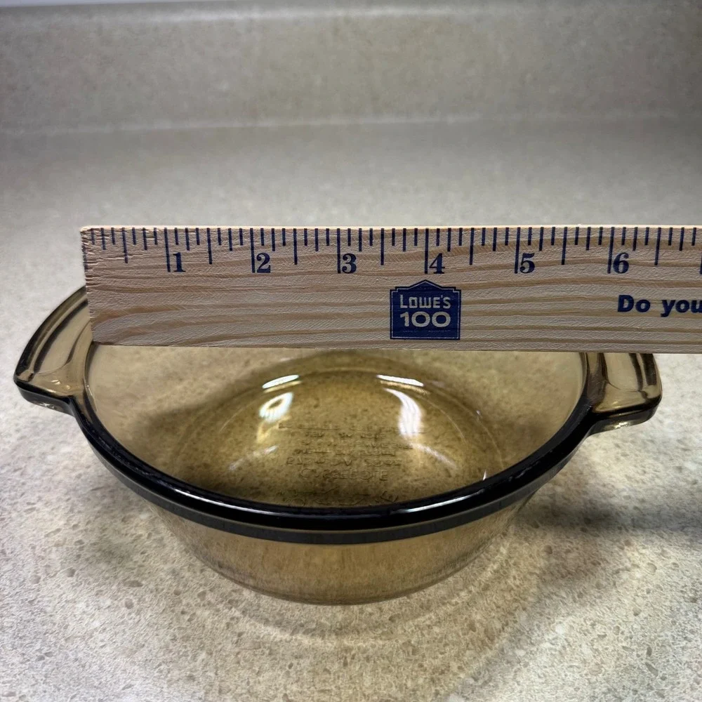 Vintage Lovenware Amber Glass Casserole Dish 20oz Round Brown Baking Pan USA
